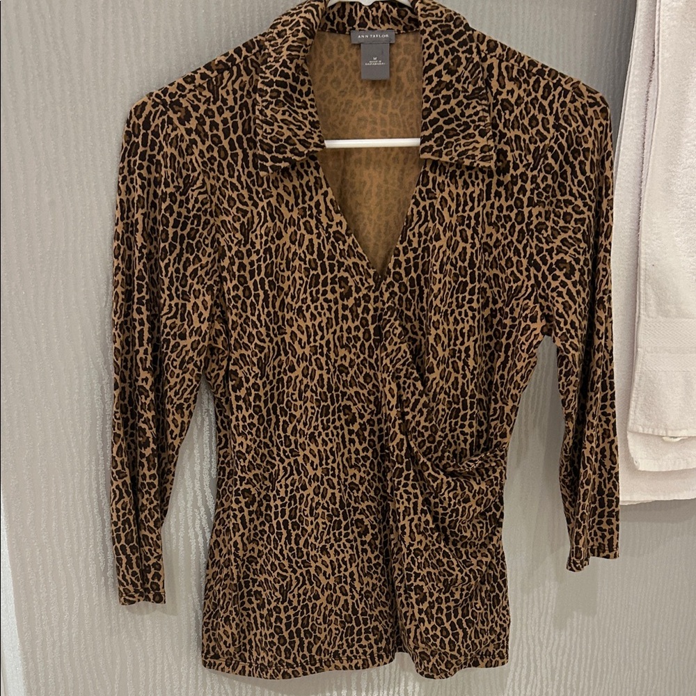 Ann Taylor Brown Animal Print Blouse